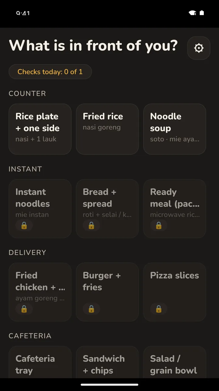 Plates: What is in front of you? Checks today 0 of 1; Counter, Instant, Delivery and Cafeteria decks.