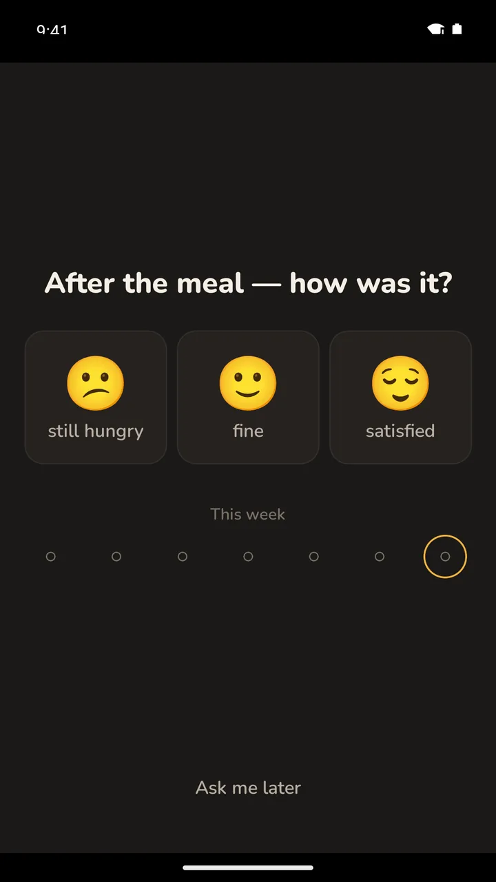 After the meal — how was it? still hungry, fine, satisfied; this week's strip.